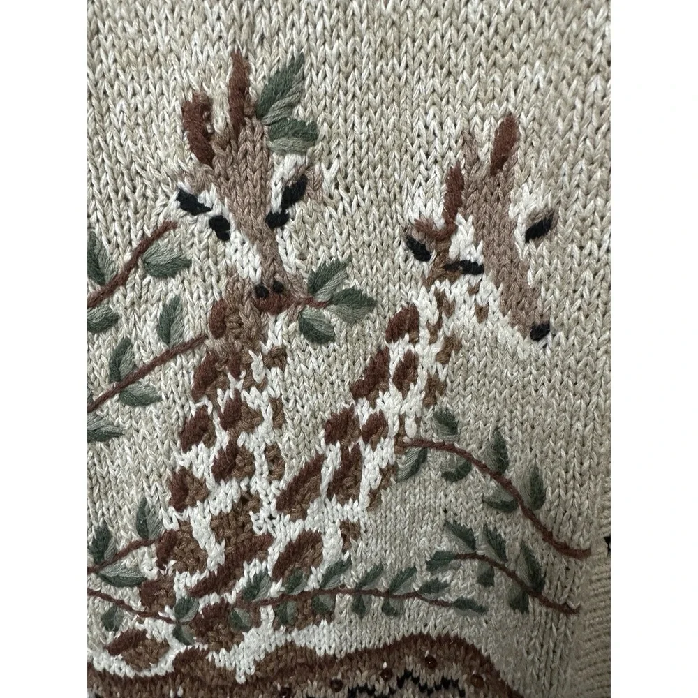 Vintage Koret Button Front Sweater Vest Giraffe Tiger Grannycore Women's Plus 1X